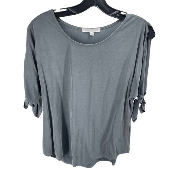 Green Envelope Women's Blouse Cold Shoulder Tie Sleeve Stretch Gray Size Small - Picture 1 of 9